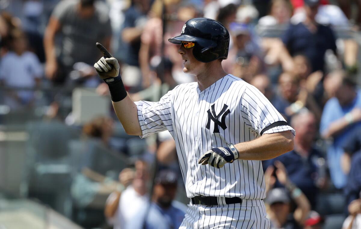 The Yankees' DJ LeMahieu celebrates against the Red Sox on Aug. 3.