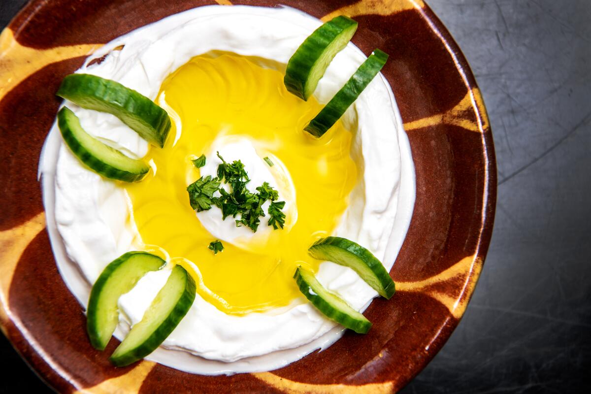The secret to labneh as a mezze dish? A healthy glug of good olive oil.