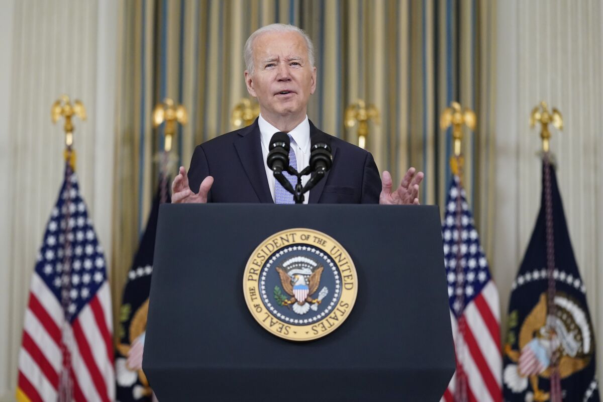 President Joe Biden speaks in the White House last week. 