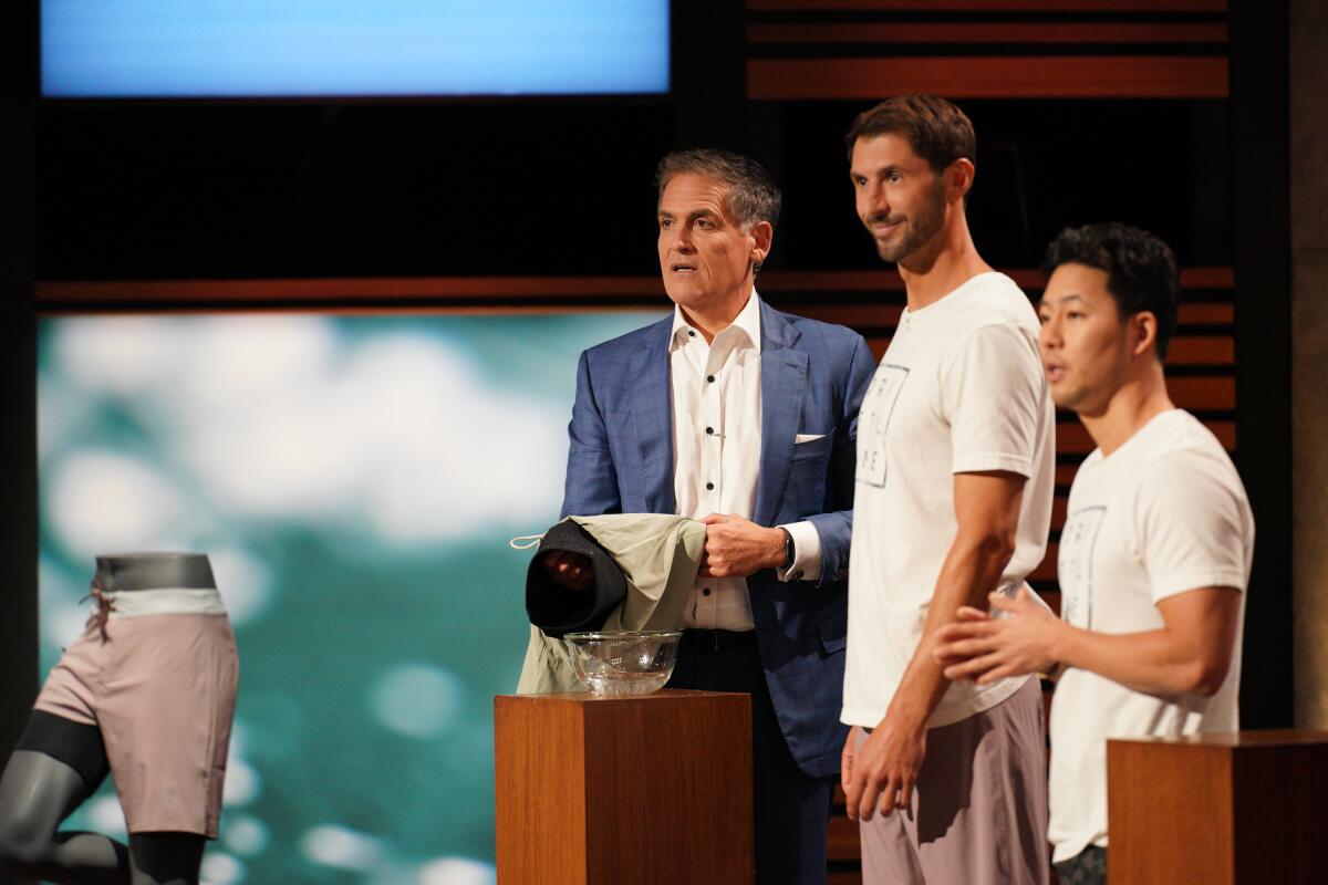 Mark Cuban with Wes Horbatuck and Greg Ofre of Driftline on "Shark Tank."