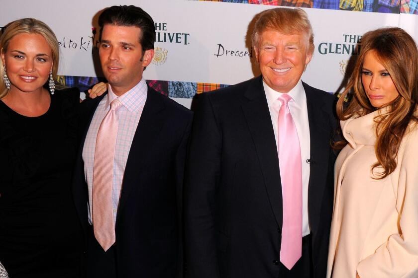 NEW YORK, NY - APRIL 05: (L-R) Vanessa Trump, Donald Trump Jr., Donald Trump and Melania Trump attend the 9th Annual "Dressed To Kilt" charity fashion show at Hammerstein Ballroom on April 5, 2011 in New York City. (Photo by Andrew H. Walker/Getty Images) ORG XMIT: 111364588