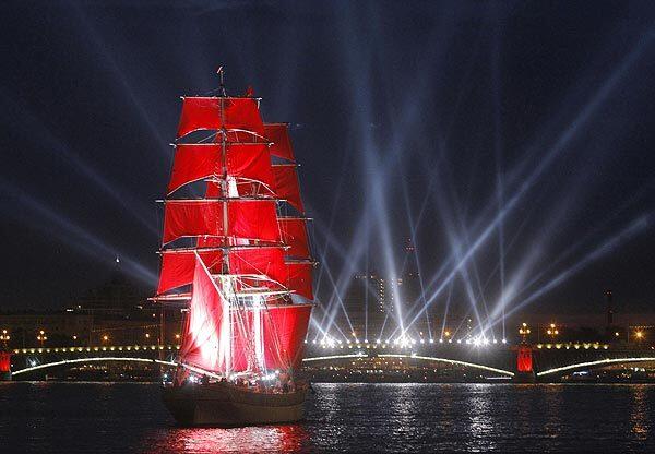 A laser show on the Neva River in St. Petersburg honors graduating students. Similar celebrations are being held all over Russia this week for graduates from elementary schools, high schools and military academies.