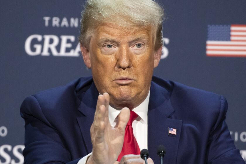 President Donald Trump speaks during a roundtable discussion about "Transition to Greatness: Restoring, Rebuilding, and Renewing," at Gateway Church Dallas, Thursday, June 11, 2020, in Dallas.(AP Photo/Alex Brandon)