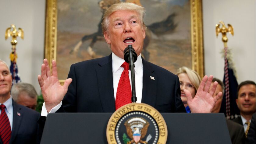 President Trump speaks before signing an executive order on health care in Washington on Oct. 12, 2017.