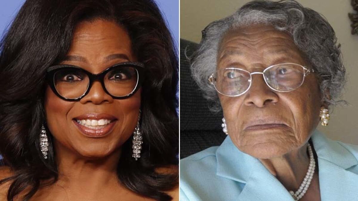 Oprah Winfrey, left, at the Golden Globes, and Recy Taylor in 2010.