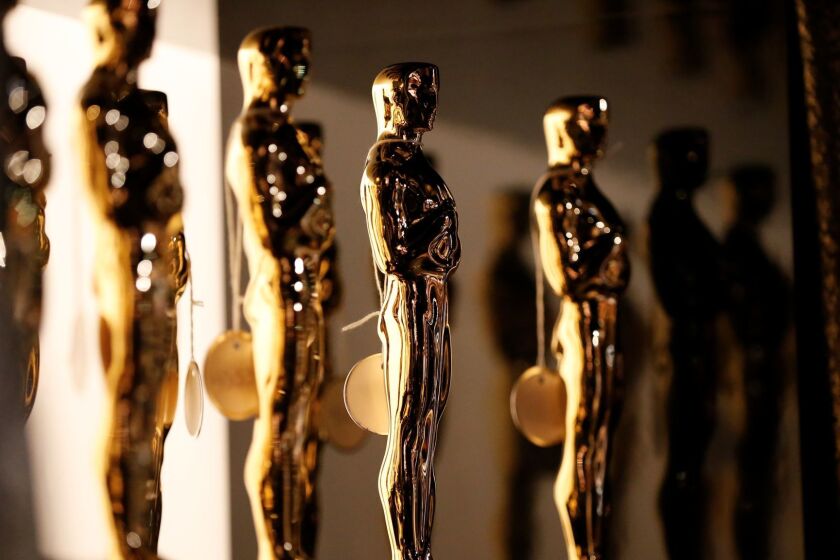 The Oscar statue backstage at the 88th Academy Awards on Feb. 28, 2016, in Hollywood.