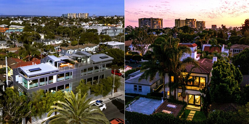 A modern loft home, left, goes up against a Spanish contemporary residence.
