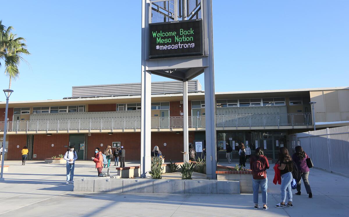 Students return to Costa Mesa High school Nov. 9 after months of distance learning.