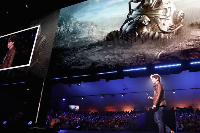 LOS ANGELES, CA - JUNE 10: Todd Howard, Director and Executive Producer at Bethesda Game Studios, reveals 'Fallout 76' during the Bethesda E3 conference at the Event Deck at LA Live on June 10, 2018 in Los Angeles, California. The E3 Game Conference begins on Tuesday June 12. (Photo by Christian Petersen/Getty Images) ** OUTS - ELSENT, FPG, CM - OUTS * NM, PH, VA if sourced by CT, LA or MoD **