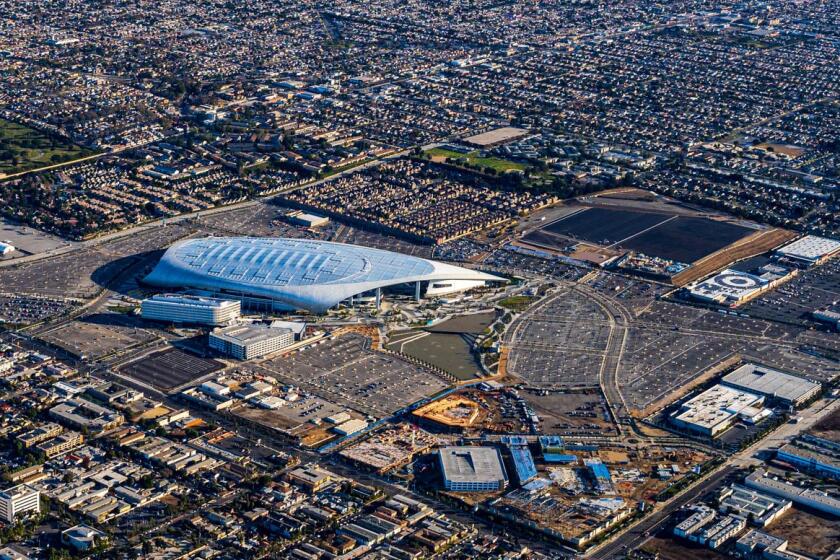 An aerial photo of Hollywood Park.