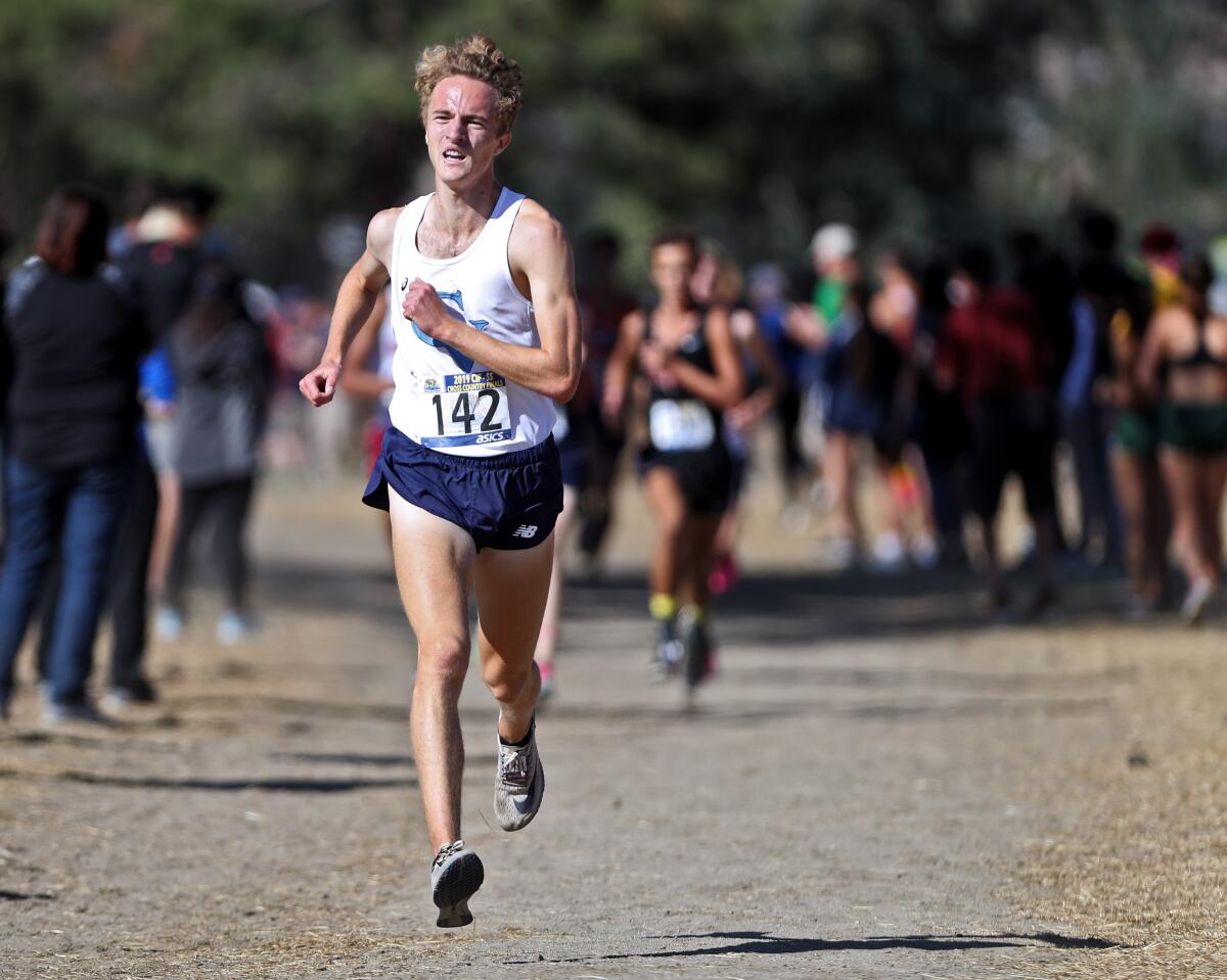 Crescenta Valley senior Dylan Wilbur came in seventh place in the boys division 1 CIF Southern Section Cross Country Finals, at Riverside City Cross-Country Course in Riverside on Saturday, Nov. 23, 2019.