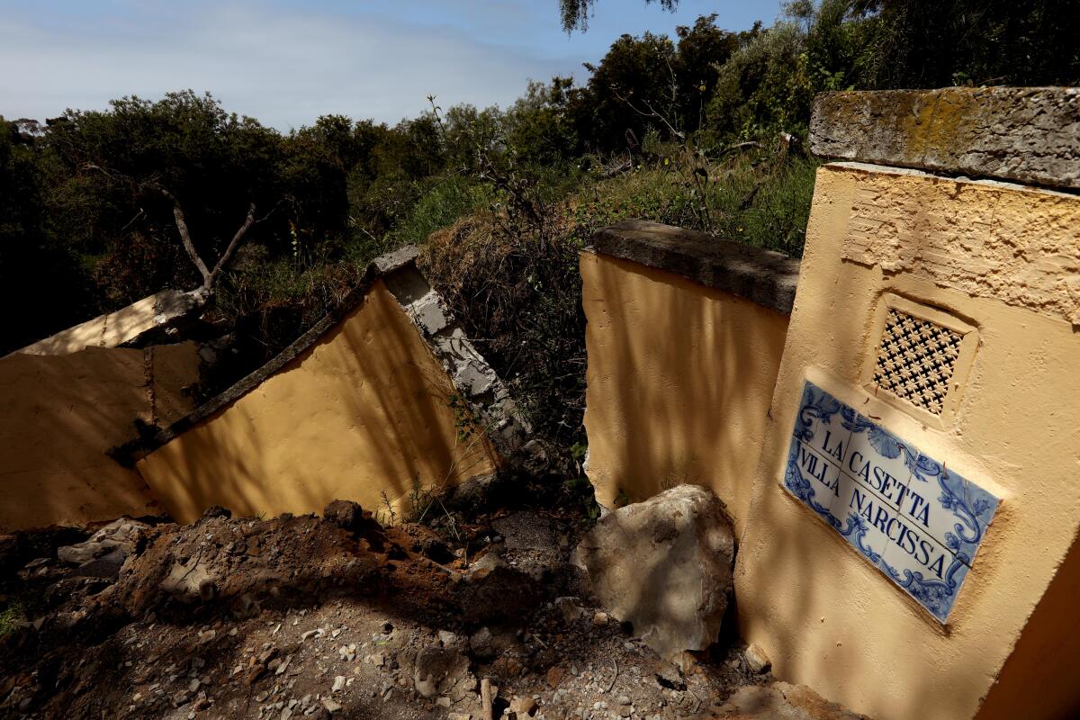 A wall of a homeowner's property damaged by the ongoing shifting of ground