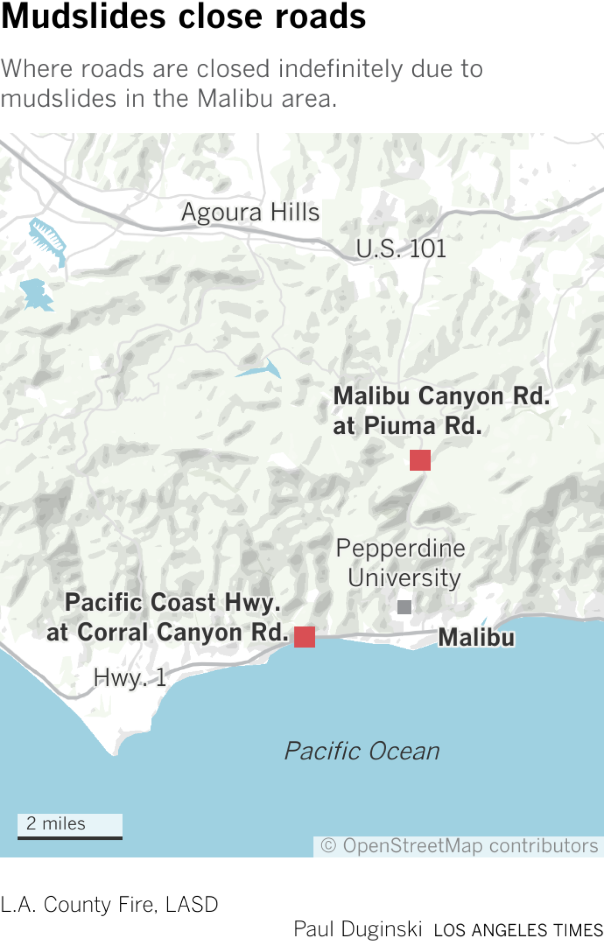 Locator of mudslides near Malibu