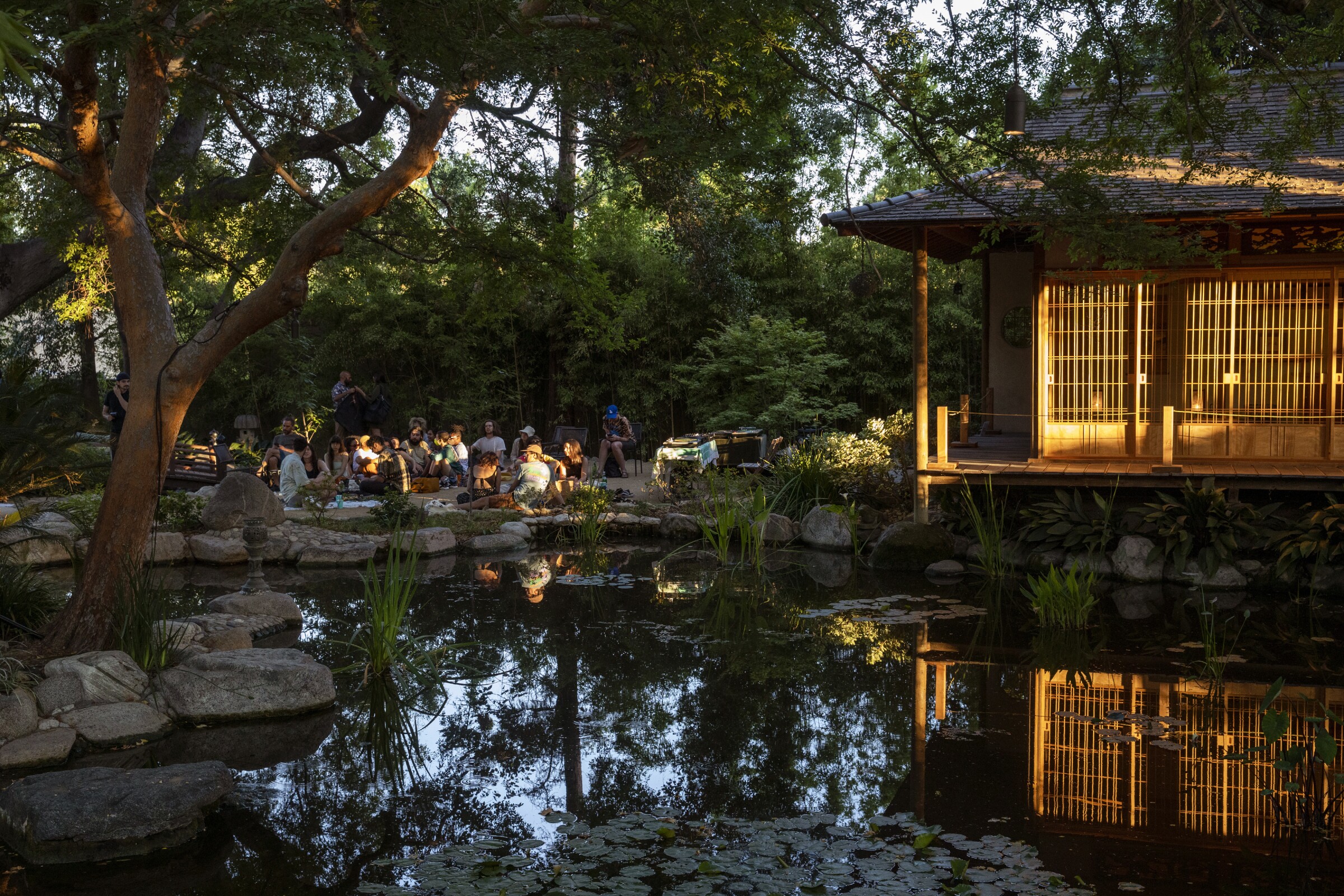 People sitting in a Japanese garden