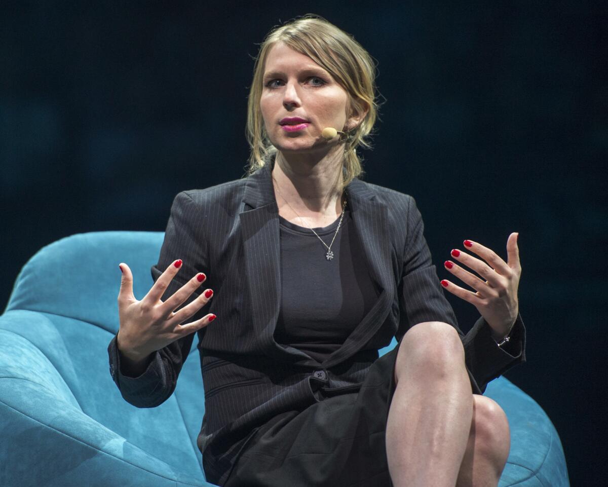 Chelsea Manning, the former Army intelligence analyst who served about seven years in federal prison for leaking government documents to WikiLeaks, speaks at the C2 business conference in Montreal in May 2018.