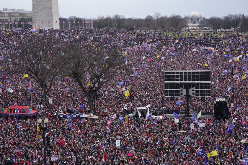 People attend a rally in support of President Donald Trump on Wednesday, Jan. 6, 2021, in Washington. (AP Photo/Jacquelyn Martin)
