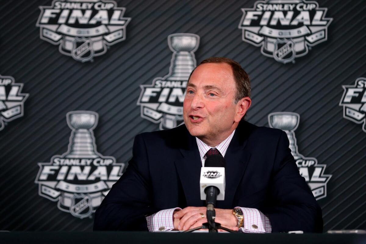 NHL Commissioner Gary Bettman speaks to the media before the Stanley Cup Finals begin in Tampa, Fla.