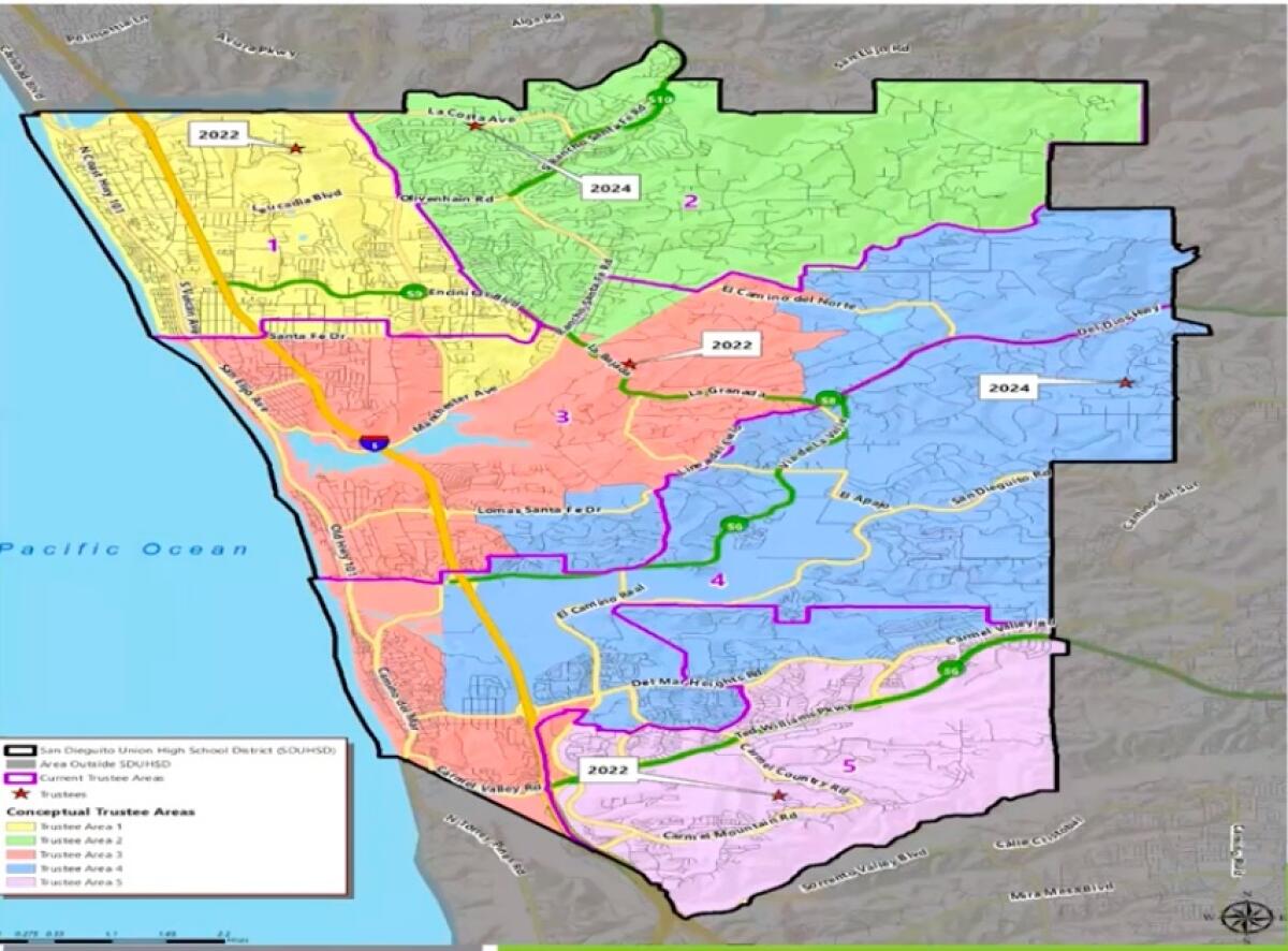 A proposed option for the revised San Dieguito Union School District map.