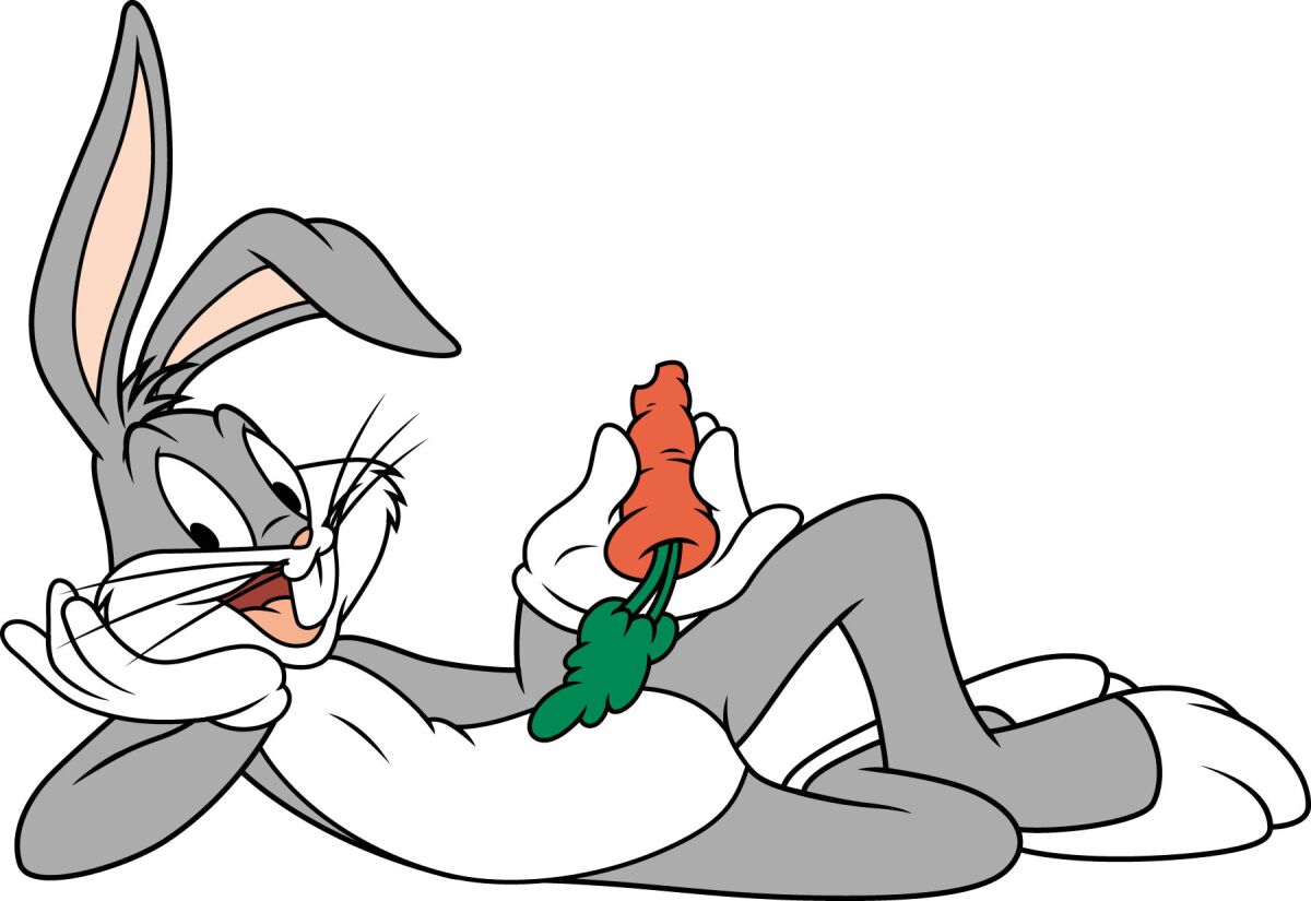 Bugs Bunny lying down with a carrot in hand