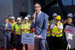 State Sen. Scott Wiener with housing advocates and members of the California Conference of Carpenters in San Francisco.