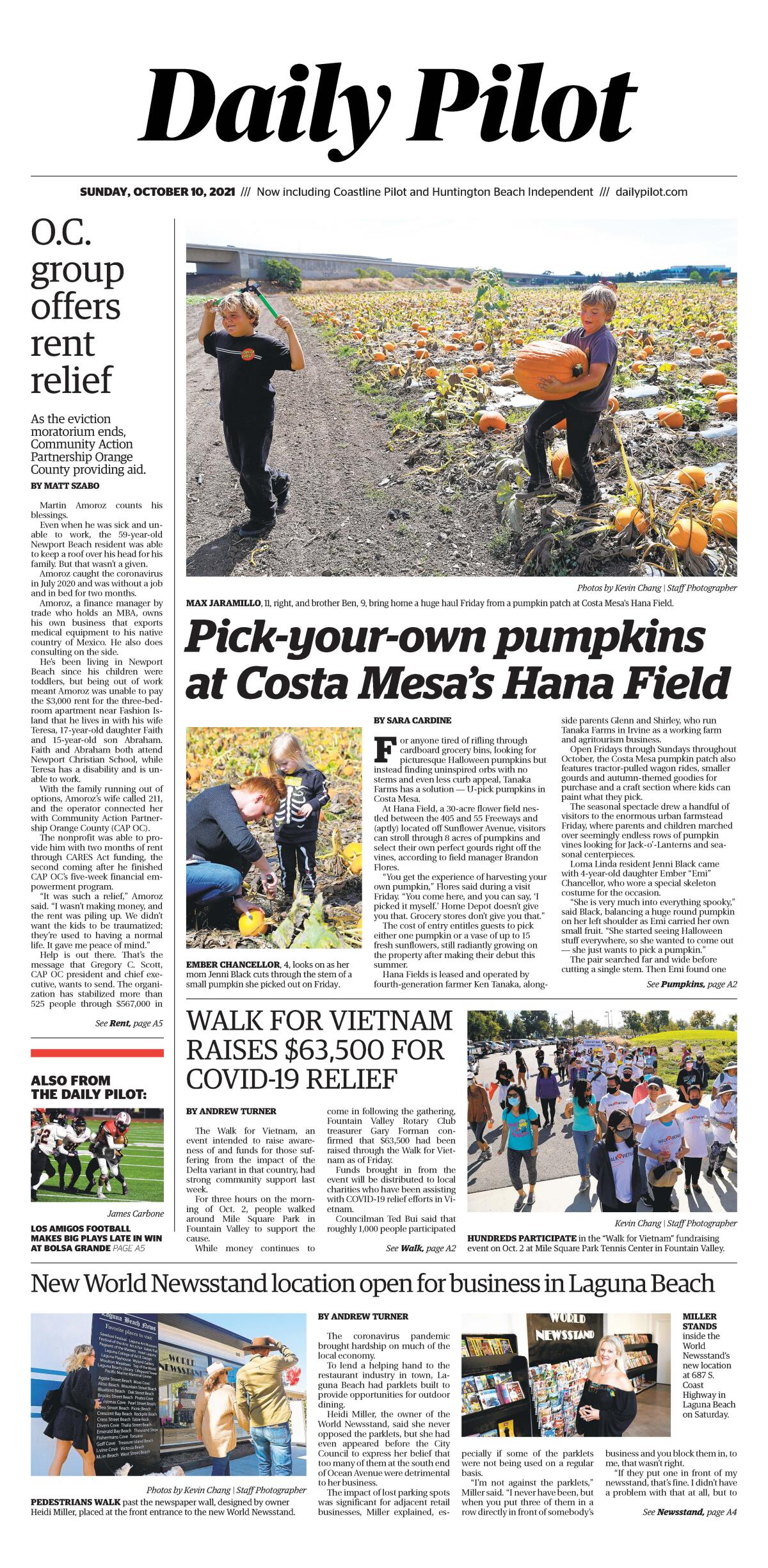 Front page of Daily Pilot e-newspaper for Sunday, Oct. 10, 2021.