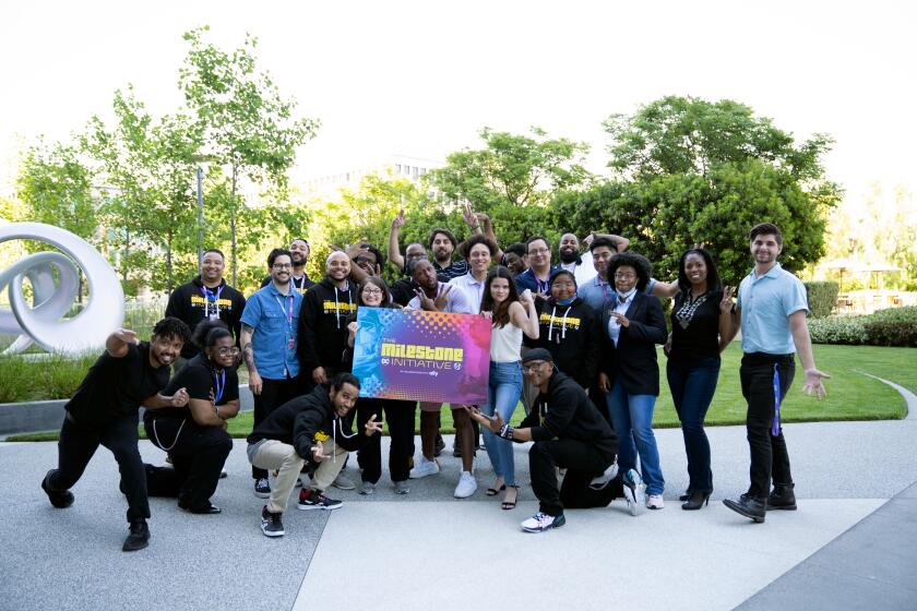 Participants in the Milestone Initiative program outside of the Burbank headquarters of DC Comics.