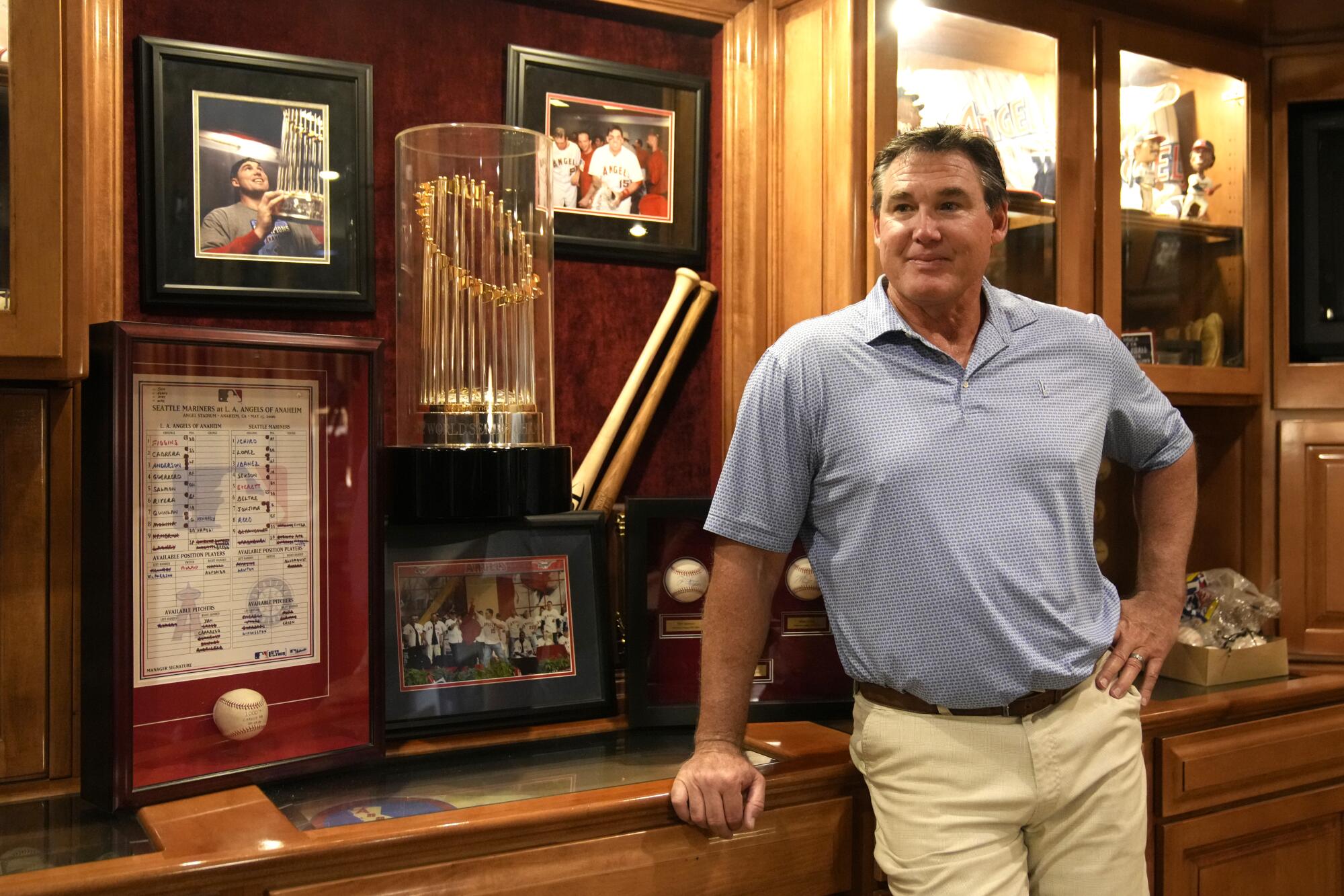 Former Angels outfielder Tim Salmon poses in his house in Scottsdale, Ariz. on Oct. 30, 2023.