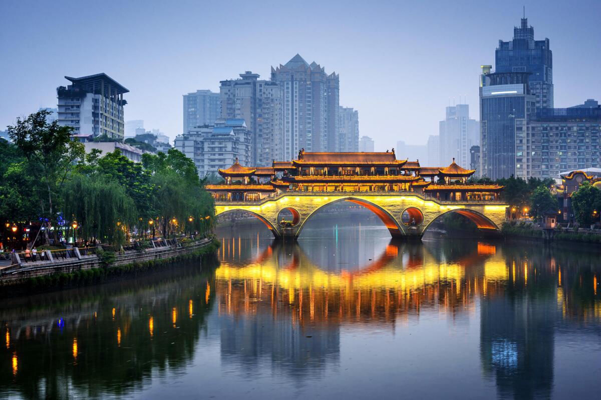 The Anshun Bridge in Chengdu, Sichuan, is seen in China.