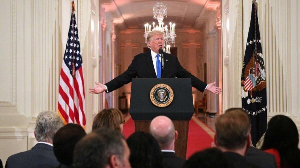 President Trump speaks about the midterm election during a news conference at the White House on Nov. 7.