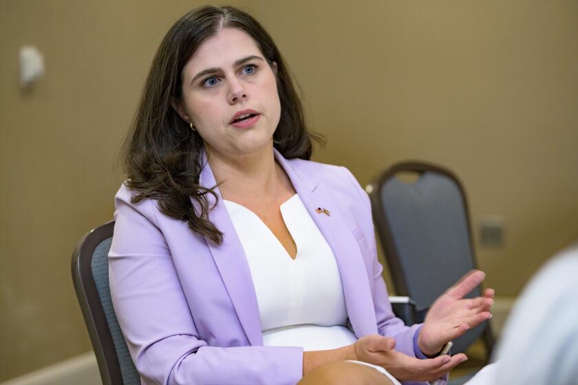 Colorado Secretary of State Jena Griswold talks in an interview about recent threats against her in Colorado during the summer conference of the National Association of Secretaries of State in Baton Rouge, La., Friday, July 8, 2022. Since the 2020 election, election officials and workers have faced an onslaught of harassment and threats stemming from false claims it was stolen from former President Donald Trump. Some election officials have decided to leave their jobs, while others weigh whether to stay. (AP Photo/Matthew Hinton)