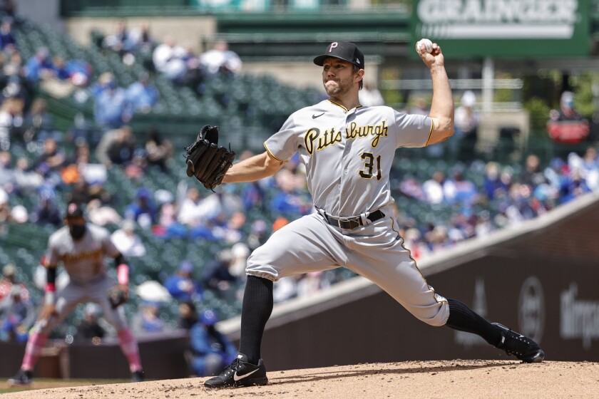 Pittsburgh Pirates starting pitcher Tyler Anderson (31) delivers against the Chicago Cubs during the first inning of a baseball game, Sunday, May 9, 2021, in Chicago. (AP Photo/Kamil Krzaczynski)