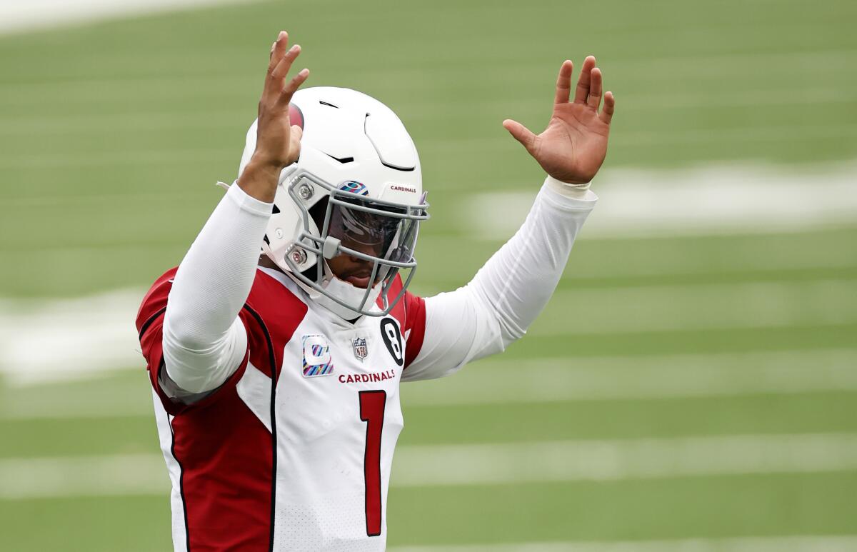 Arizona Cardinals quarterback Kyler Murray celebrates a touchdown against the New York Jets on Oct. 11.