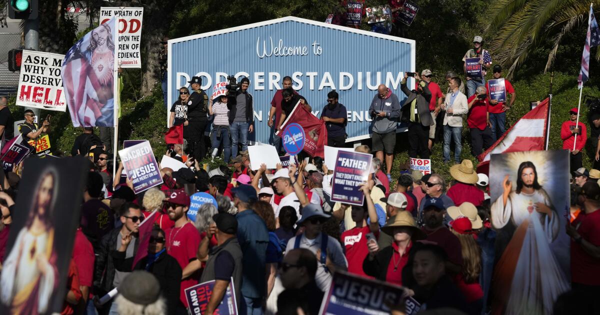 Anti-LGBT protesters mar L.A. Pride Night before Giants-Dodgers game