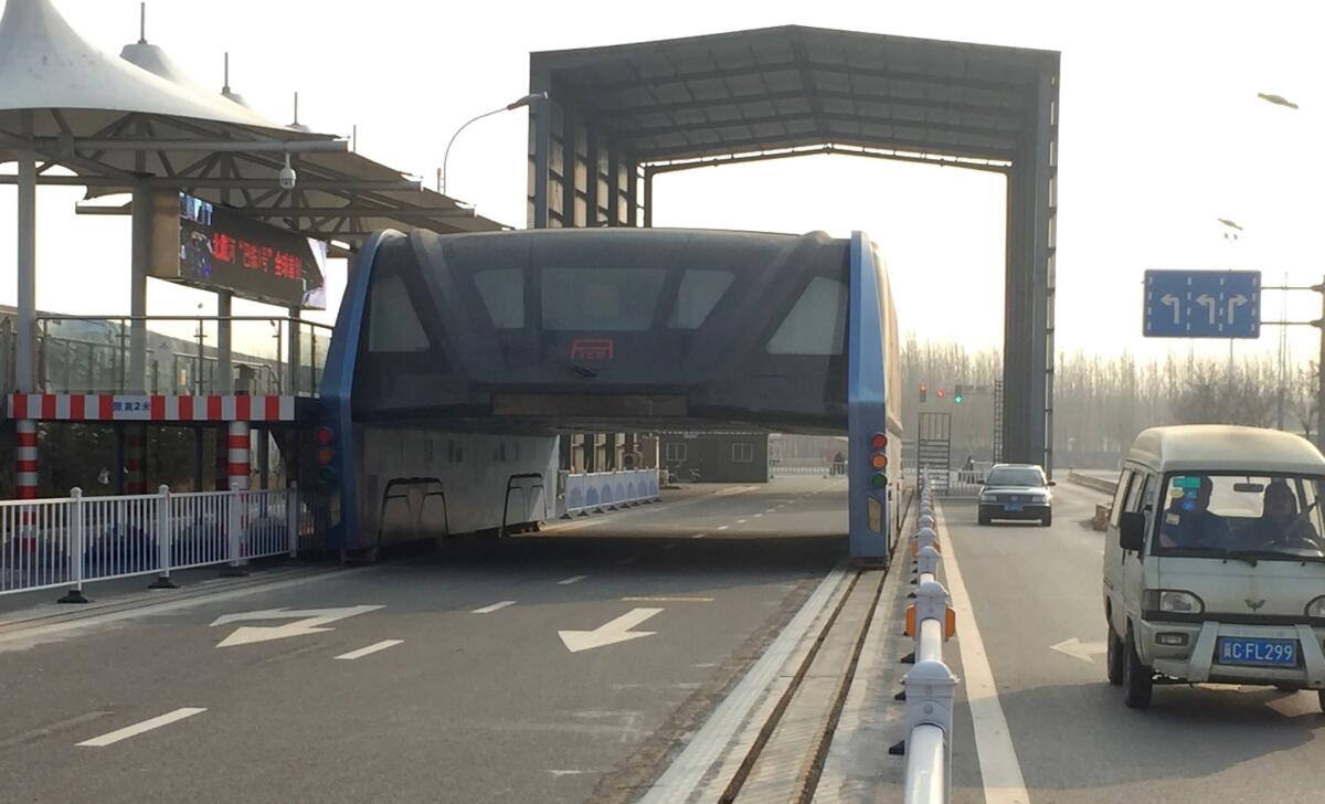 A Transit Elevated Bus in Qinhuangdao, China, in December 2016.
