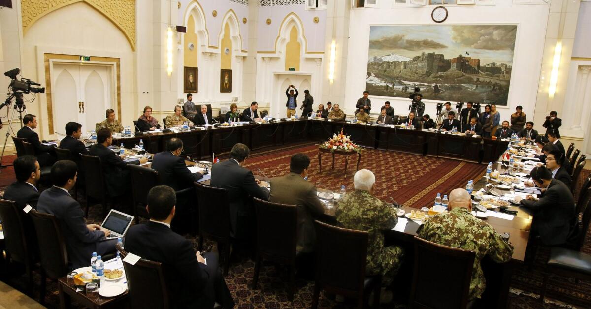 A four-nation group met in Kabul on Feb. 23 to discuss how to resume broken peace talks between the Afghan government and Taliban insurgents.