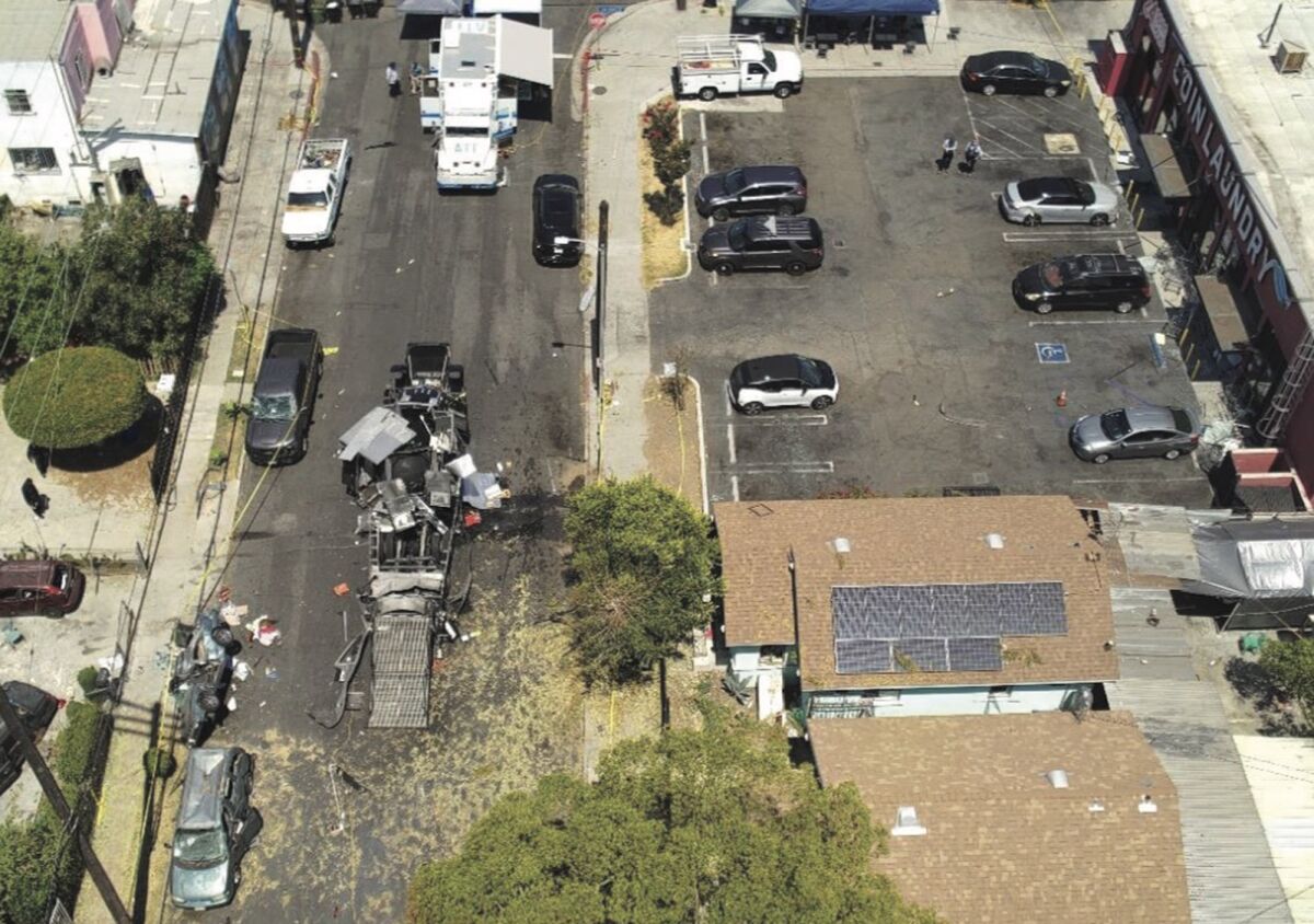 An aerial view of an LAPD vessel after illegal fireworks were detonated.