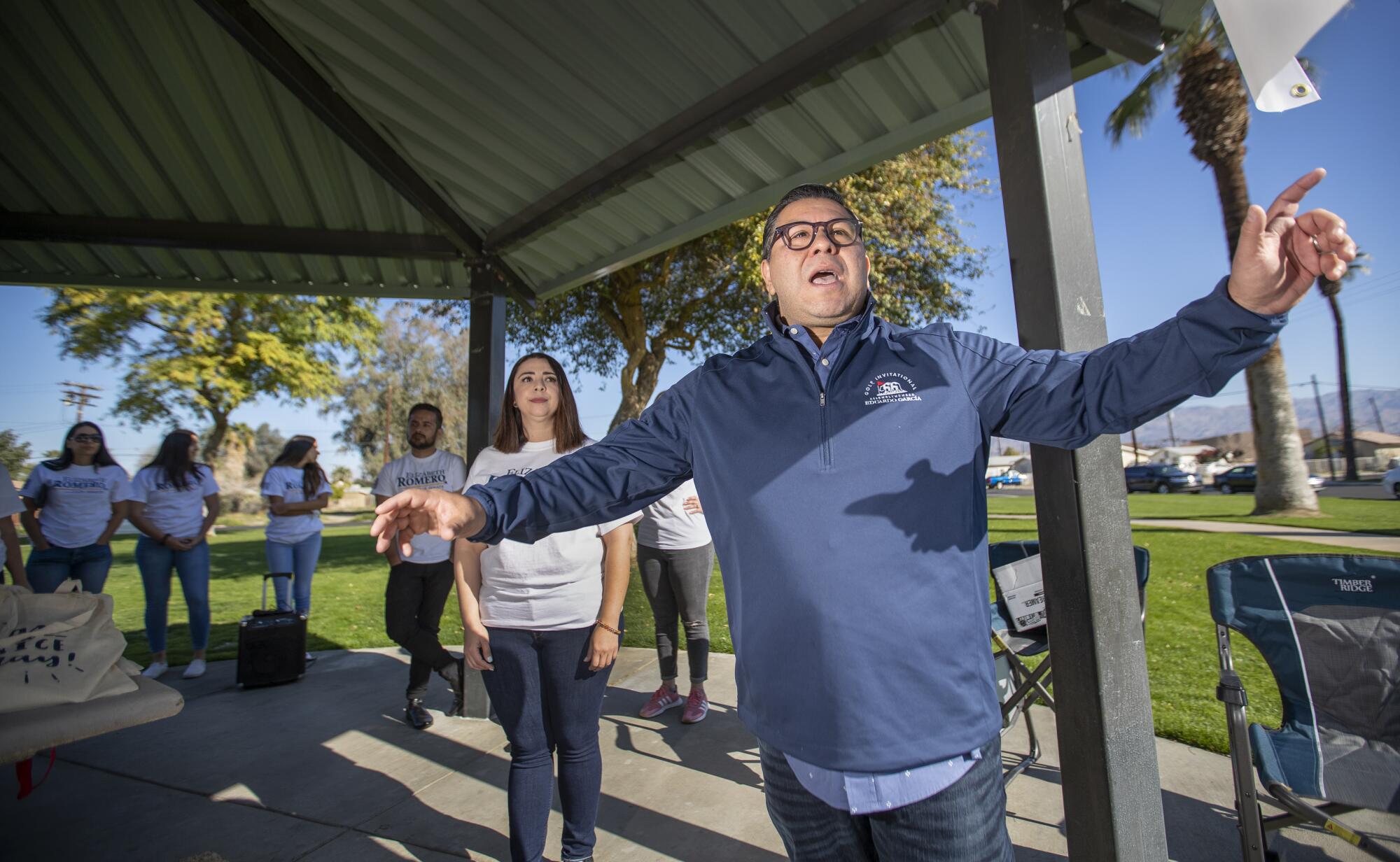  Juan Gallegos walks through Veteran's Memorial Park in Coachella.