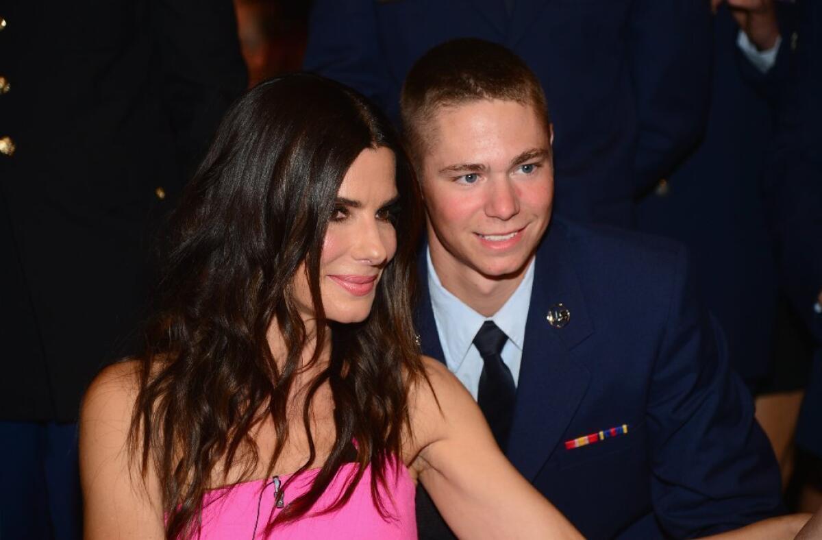 Actress Sandra Bullock meets with U.S. troops during Spike TV's "Guys Choice 2014" at Sony Pictures Studios in Culver City.