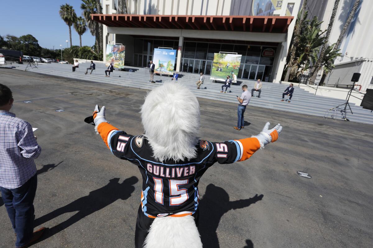 Gulliver the mascot and the rest of the San Diego Gulls won't be back at Pechanga Arena for any games until the fall.