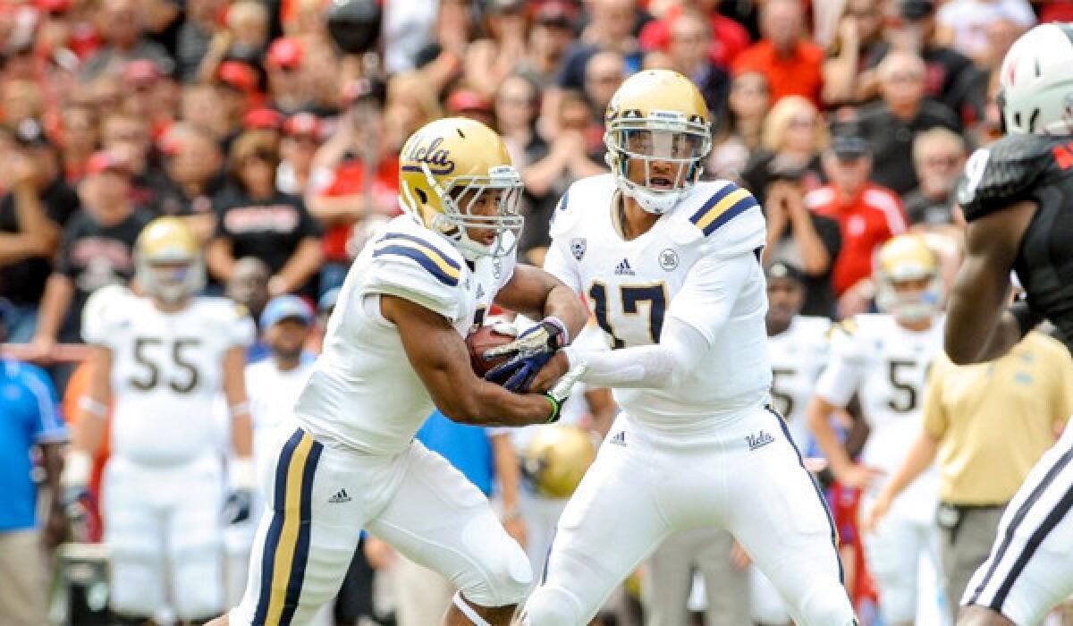 UCLA quarterback Brett Hundley has passed for 558 yards and ran for another 124 while throwing five touchdown passes and scoring two rushing through two games for the Bruins.