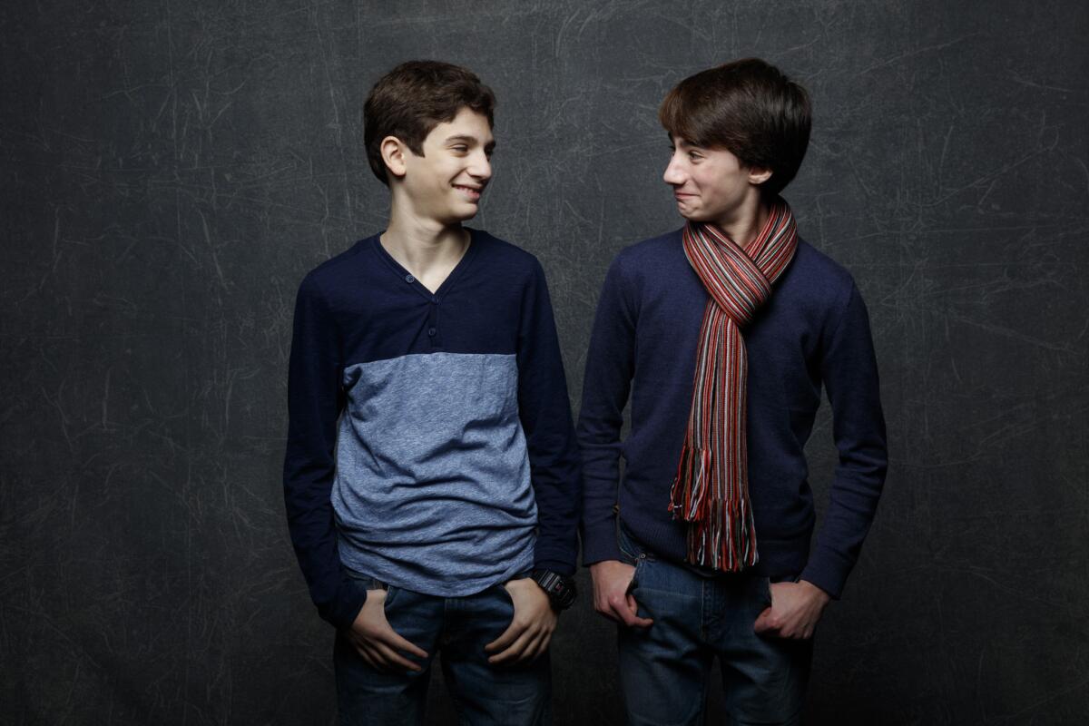 Michael Barbieri, left, and Theo Taplitz from "Little Men, " in the L.A. Times photo and video studio at the Sundance Film Festival on Jan. 25.