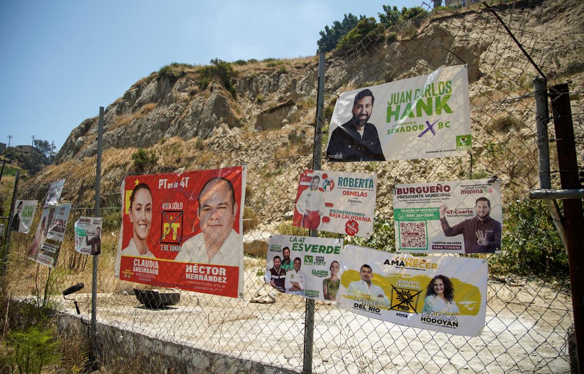 Tijuana is swarmed with political signs Thursday as the Mexican general election nears.