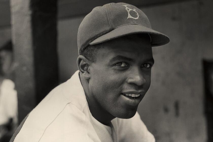 circa 1945: A portrait of the Brooklyn Dodgers' infielder Jackie Robinson in uniform. (Photo by Hulton Archive/Getty Images) ** OUTS - ELSENT, FPG, CM - OUTS * NM, PH, VA if sourced by CT, LA or MoD **