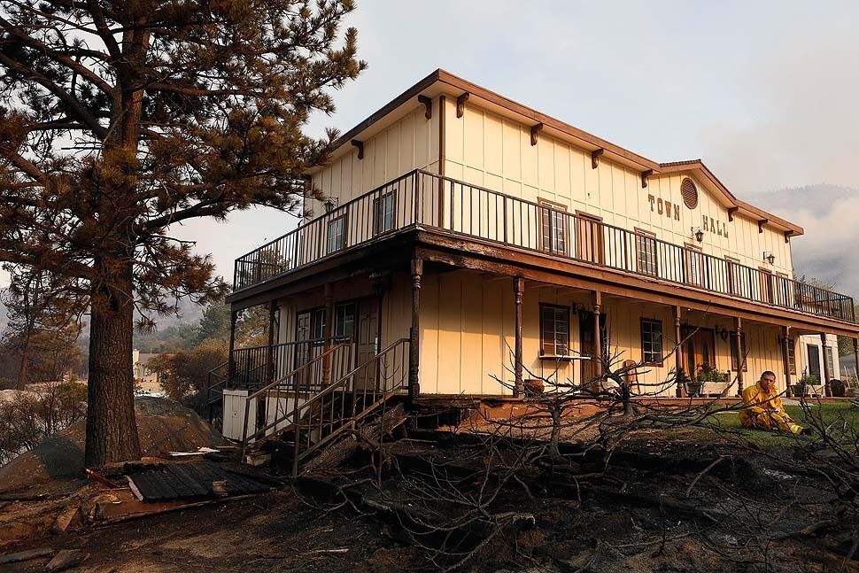 A town hall located at a church campground suffered some fire damage to its steps in Mountain Center.