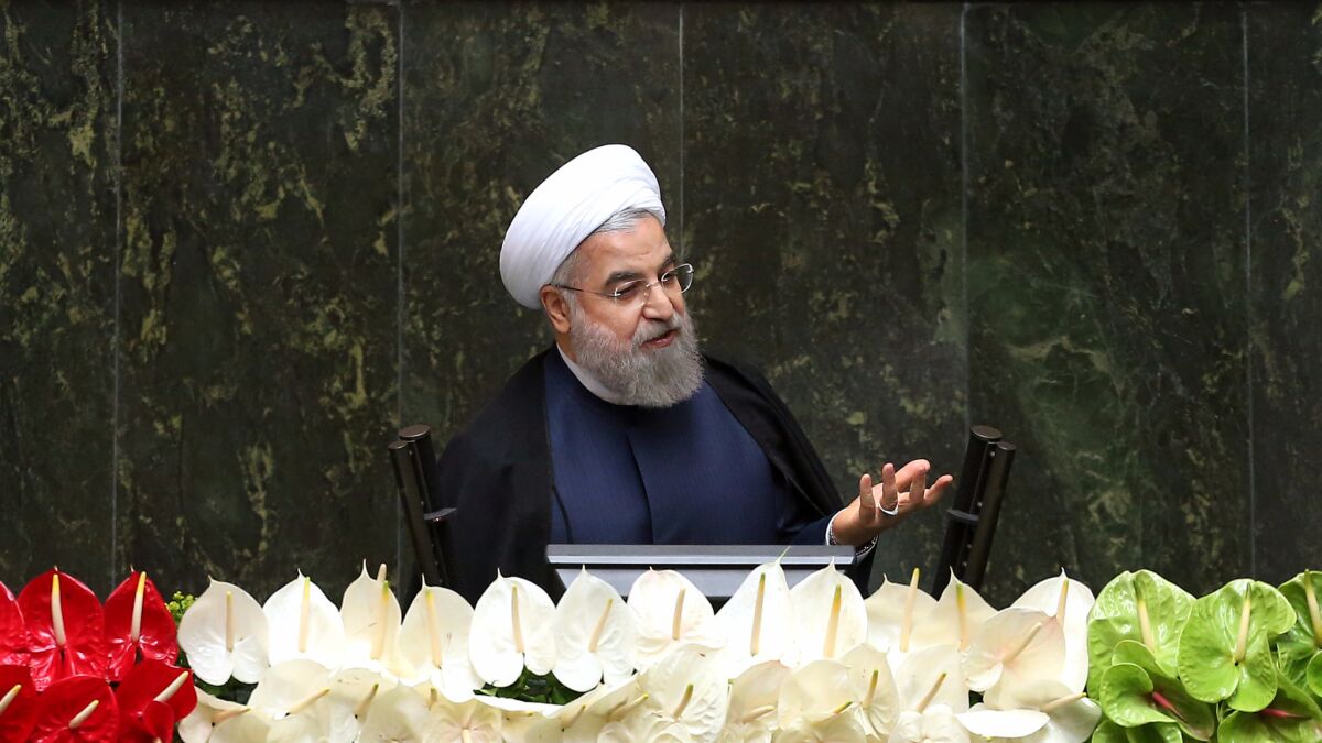 Iranian President Hassan Rouhani speaks May 28 in Tehran.