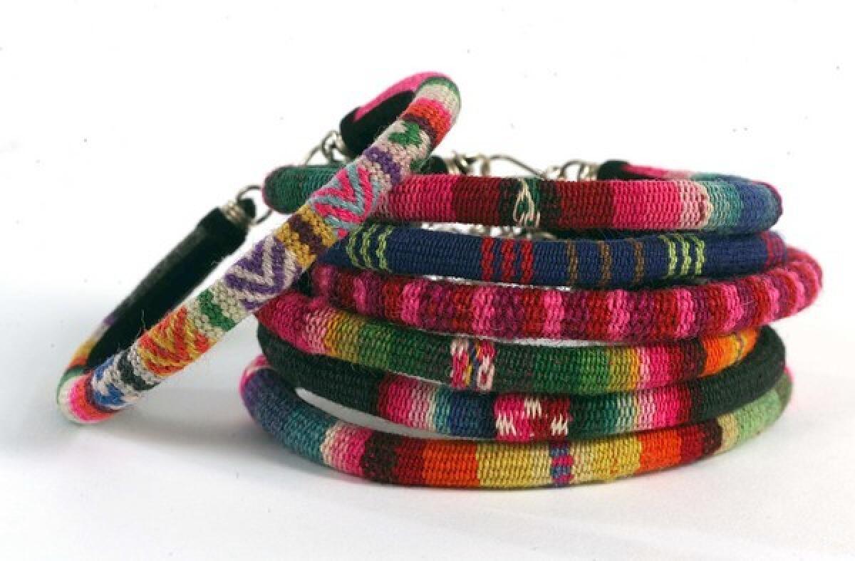 Woven Guatemalan bangles are $5 each at Kukuly's, 915 S. Santee St.