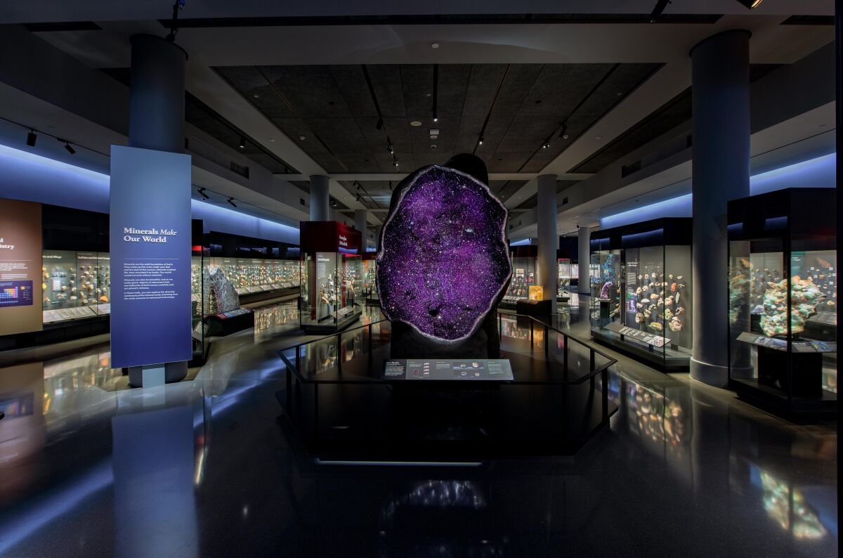 A 9-foot-tall amethyst geode stands at the entrance to the Mineral Hall.