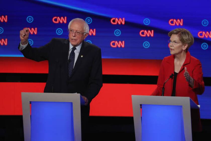 Sens. Bernie Sanders and Elizabeth Warren are two of the leading backers of "Medicare for all" plans that would eliminate job-based insurance in favor of a government-run plan.