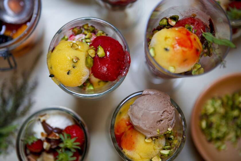 Chef and cookbook author Amelia Saltsman prepares Cactus pear and raspberry sorbet at her home on Friday, August 20, 2015.