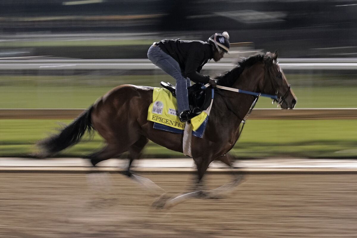 Kentucky Derby entrant Epicenter works out at Churchill Downs.